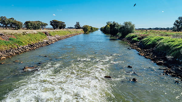 water flowing down an irrigation channel