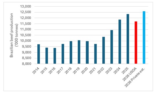 This chart shows Brazilian beef production. Source: USDA
